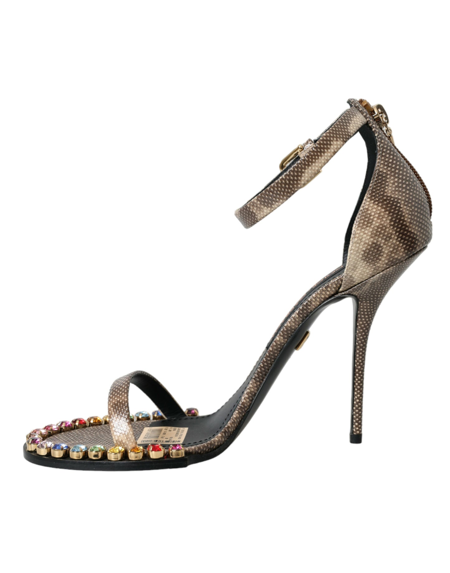 Dolce & Gabbana Brune Eksotisk Læder Krystal Sandaler Sko
