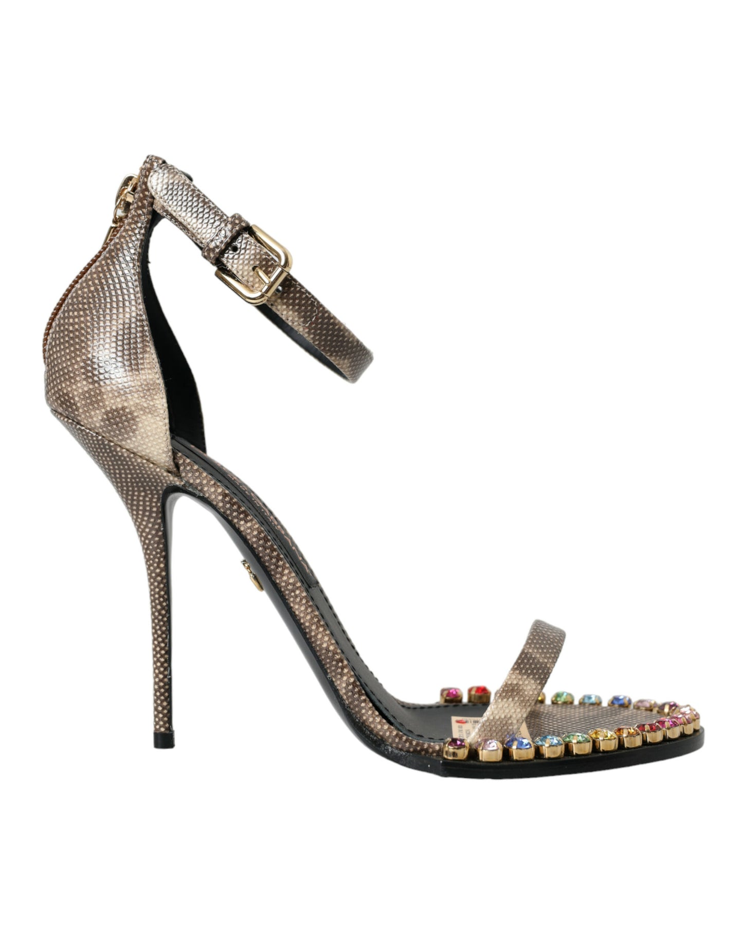 Dolce & Gabbana Brune Eksotisk Læder Krystal Sandaler Sko