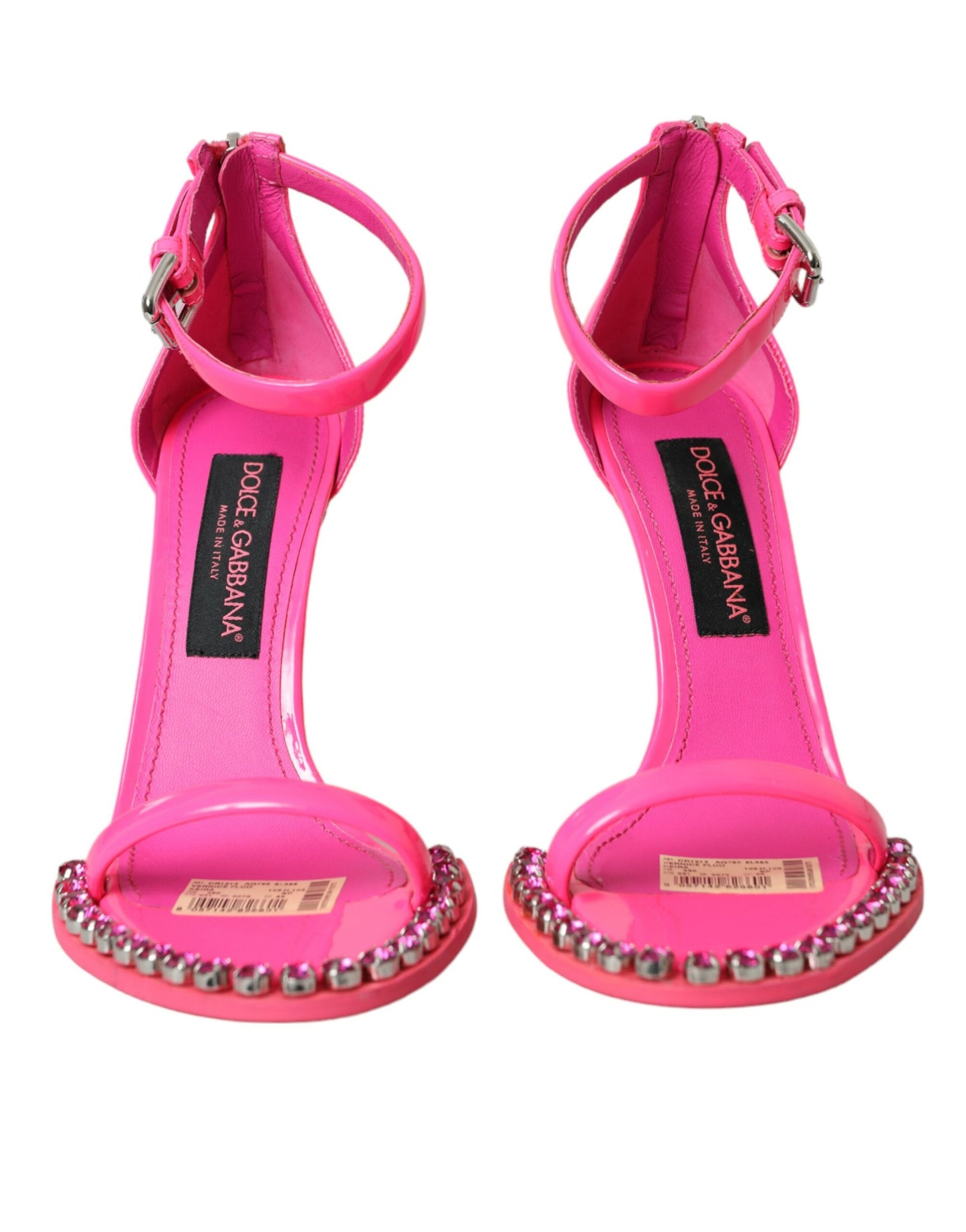 Dolce & Gabbana Pink Læder Sandaler med Krystalhæle