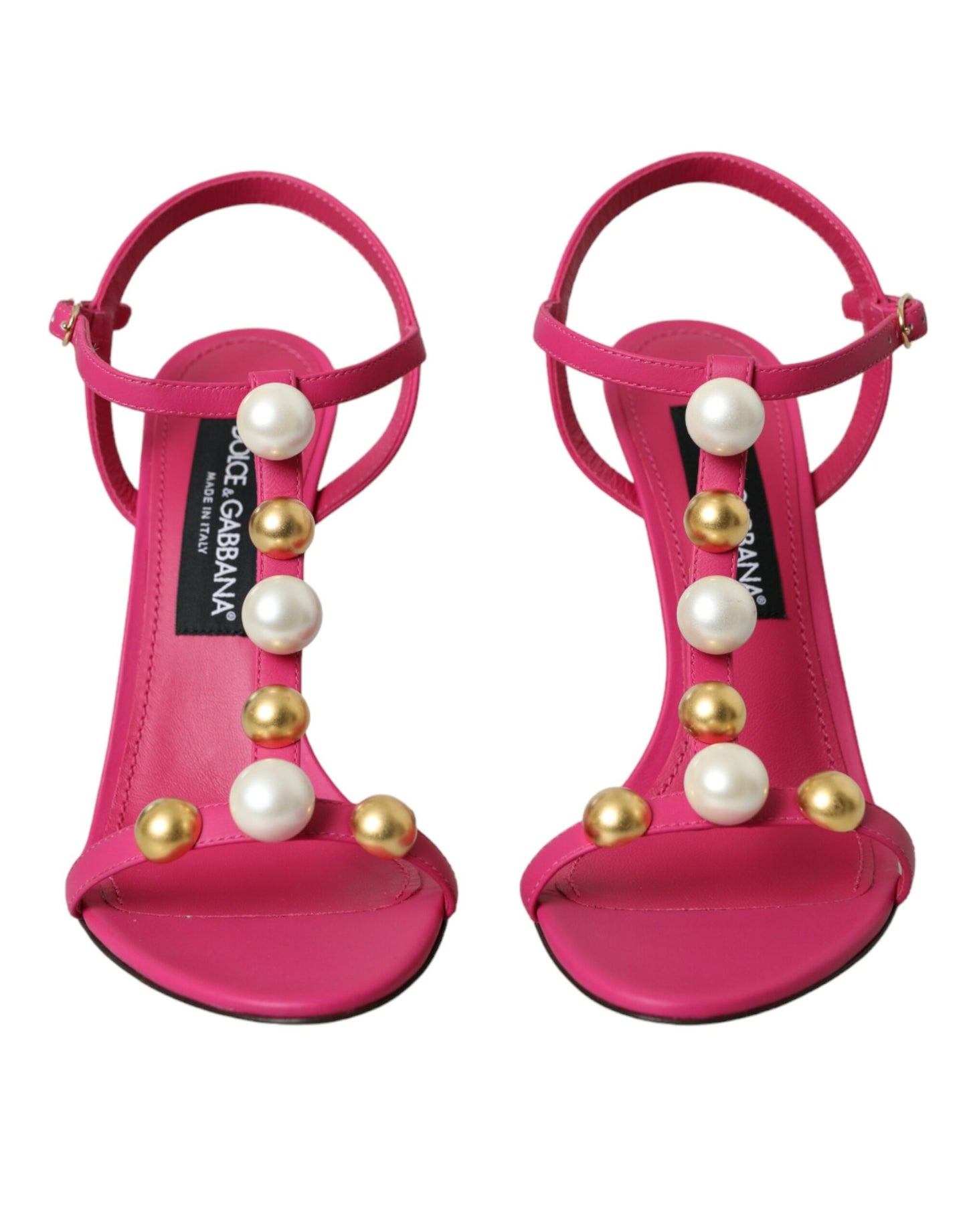 Dolce & Gabbana Pink Udsmykkede Lædersandaler Høje Hæle Sko