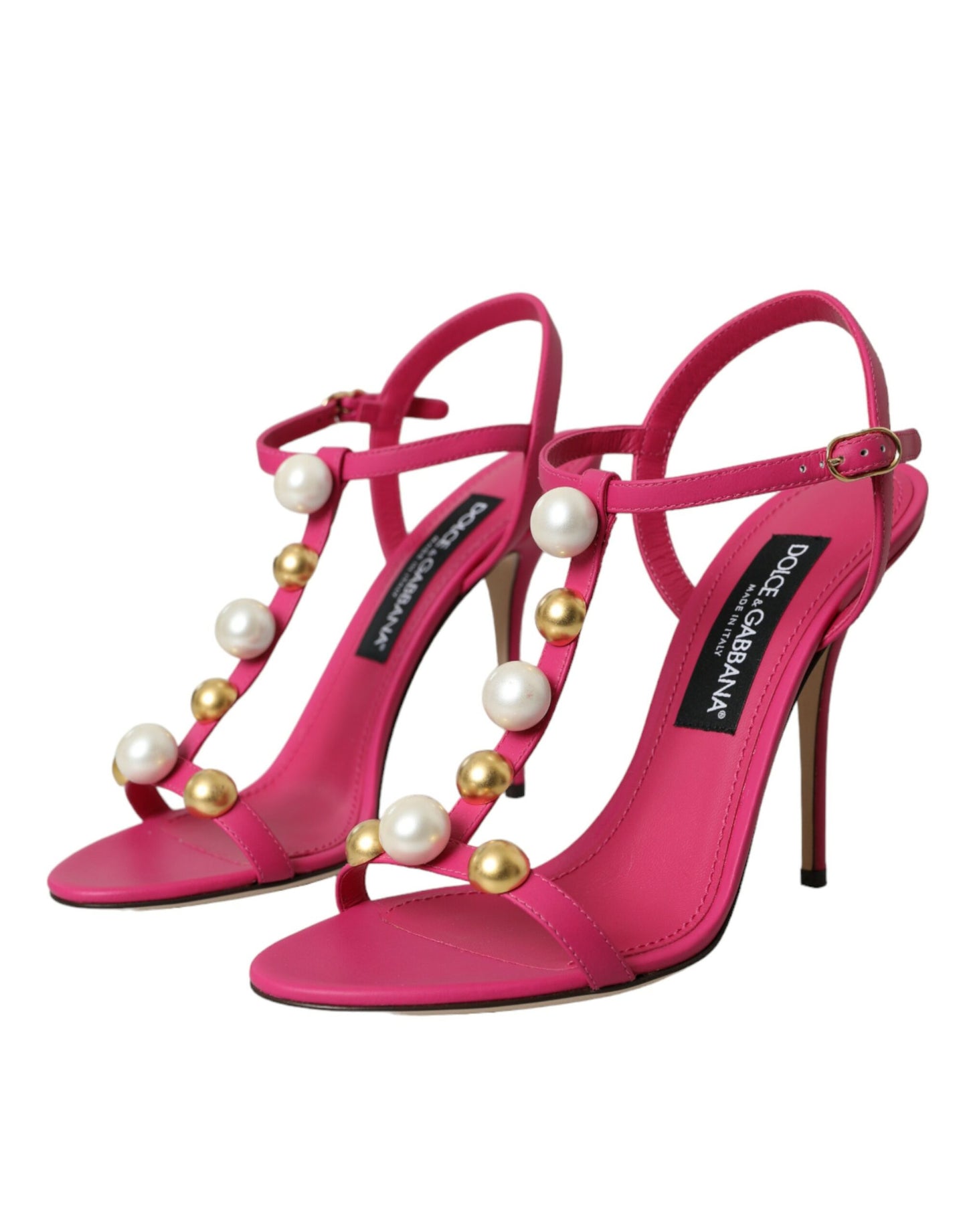 Dolce & Gabbana Pink Udsmykkede Lædersandaler Høje Hæle Sko