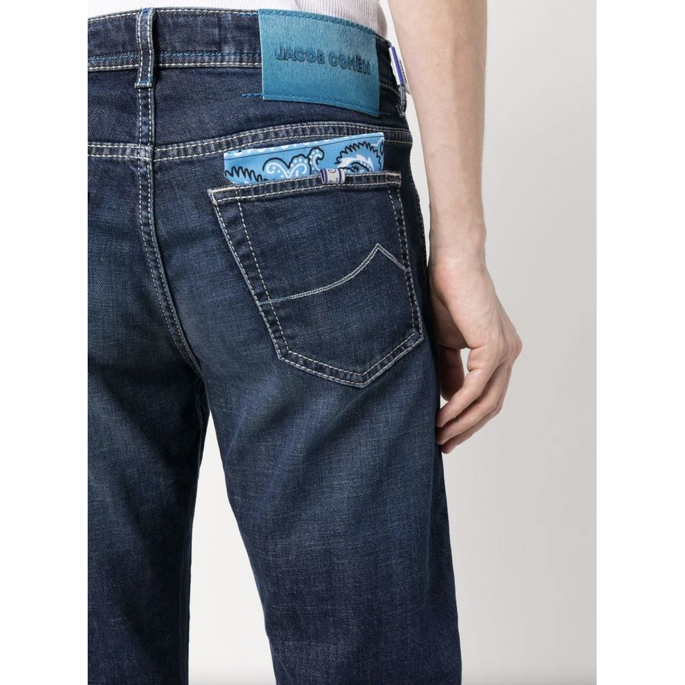 Jacob Cohen Eksklusive Indigo Straight Leg Jeans med Bandana-detalje