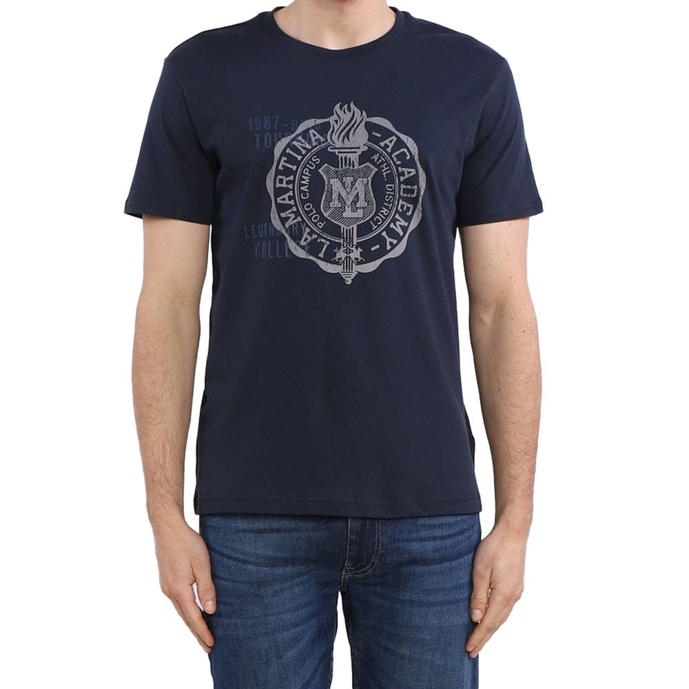 La Martina Rund Hals Grafisk Jersey T-shirt - Raffineret Blå Bomuld