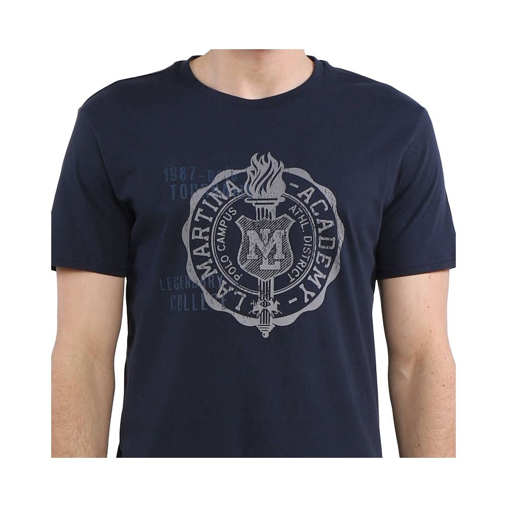 La Martina Rund Hals Grafisk Jersey T-shirt - Raffineret Blå Bomuld