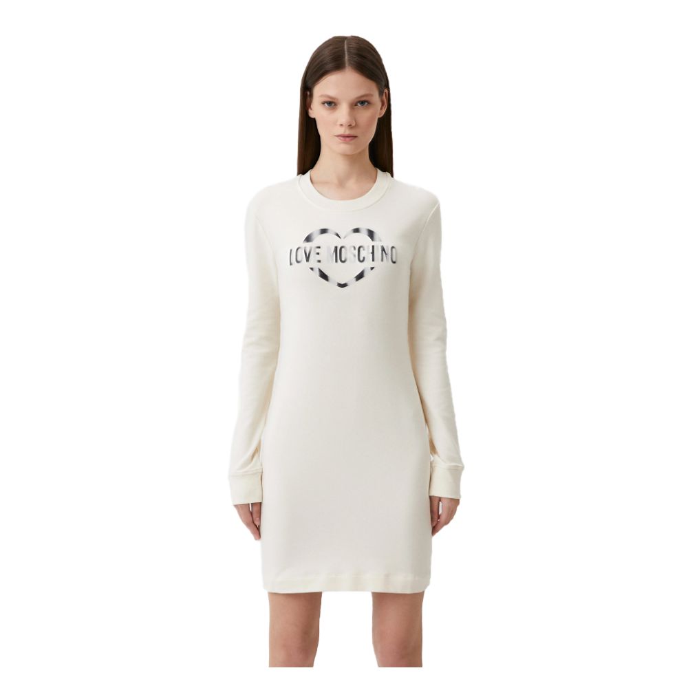 Love Moschino Chic hvid kjole i bomuldsblanding med logodetaljer