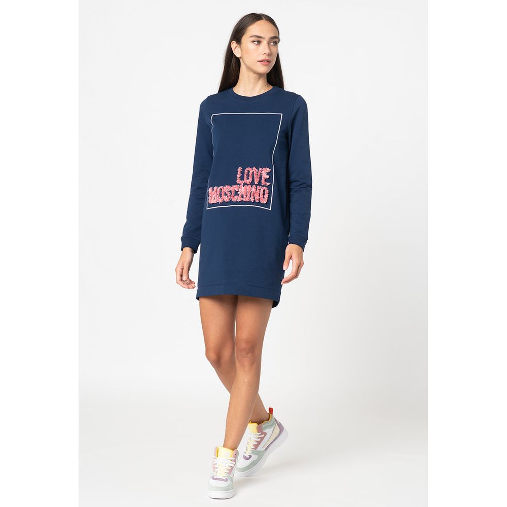 Love Moschino Blå Bomuldskjole Til Kvinder