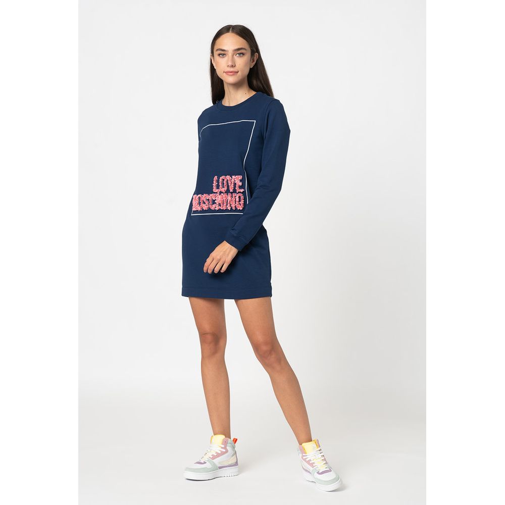 Love Moschino Blå Bomuldskjole Til Kvinder