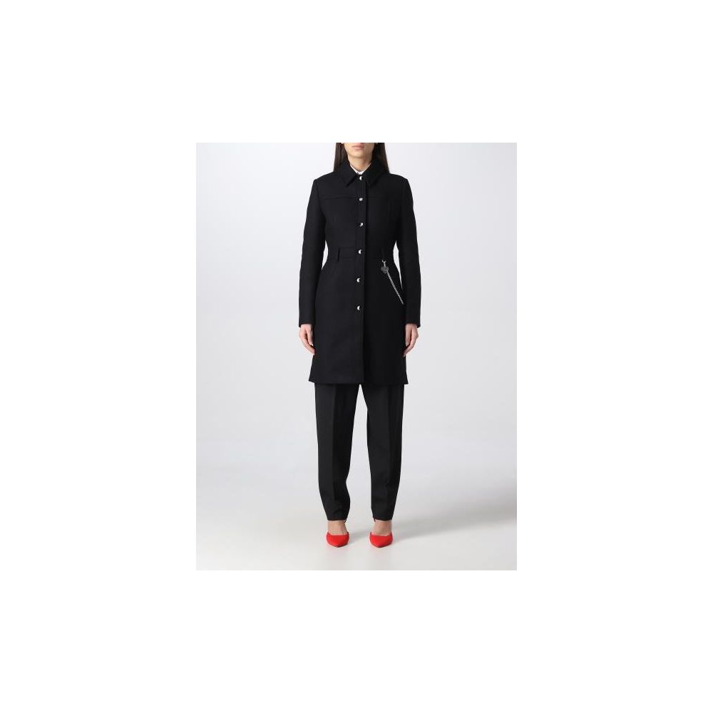Love Moschino elegant sort uldfrakke med sølvkædedetalje