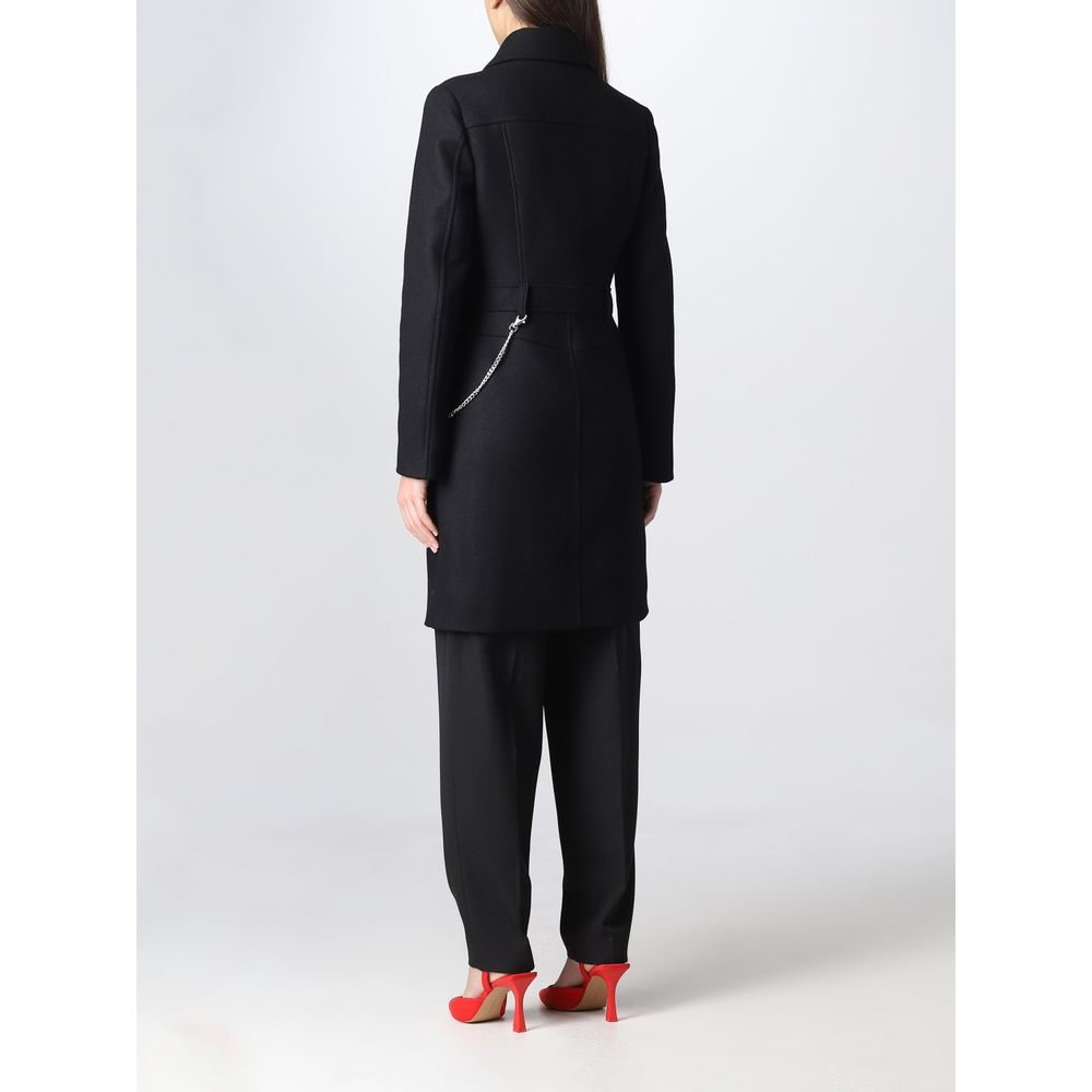 Love Moschino elegant sort uldfrakke med sølvkædedetalje
