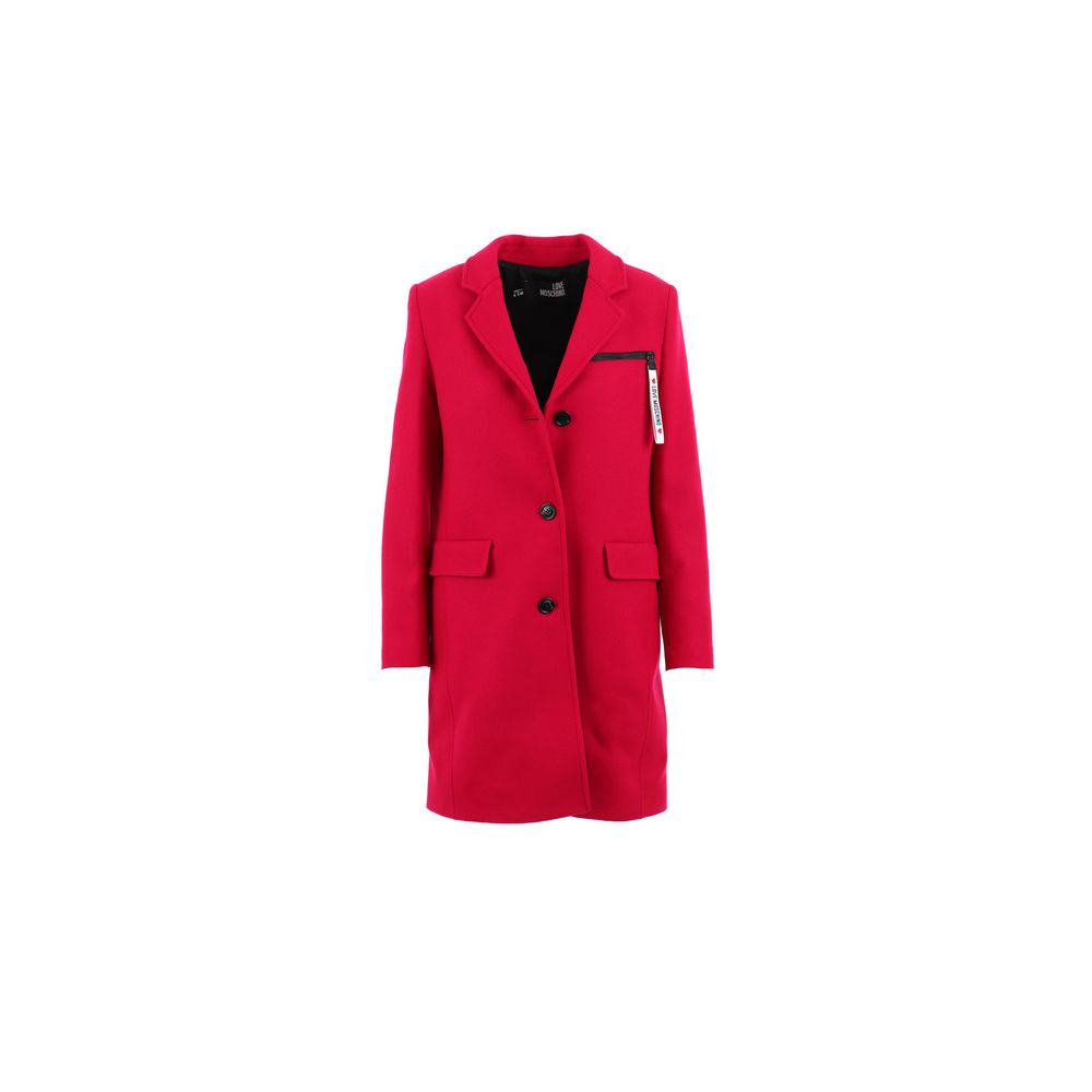 Love Moschino Chic lyserød uldfrakke med logodetaljer
