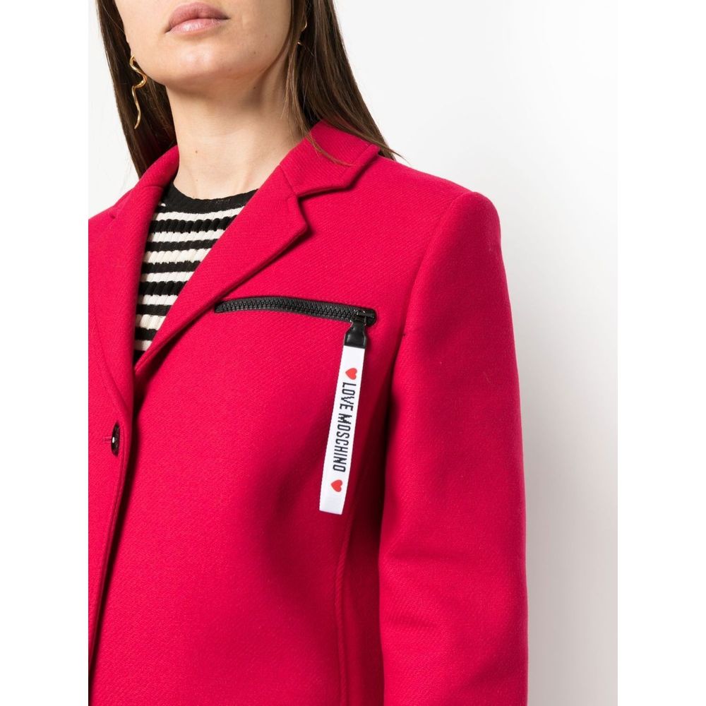 Love Moschino Chic lyserød uldfrakke med logodetaljer