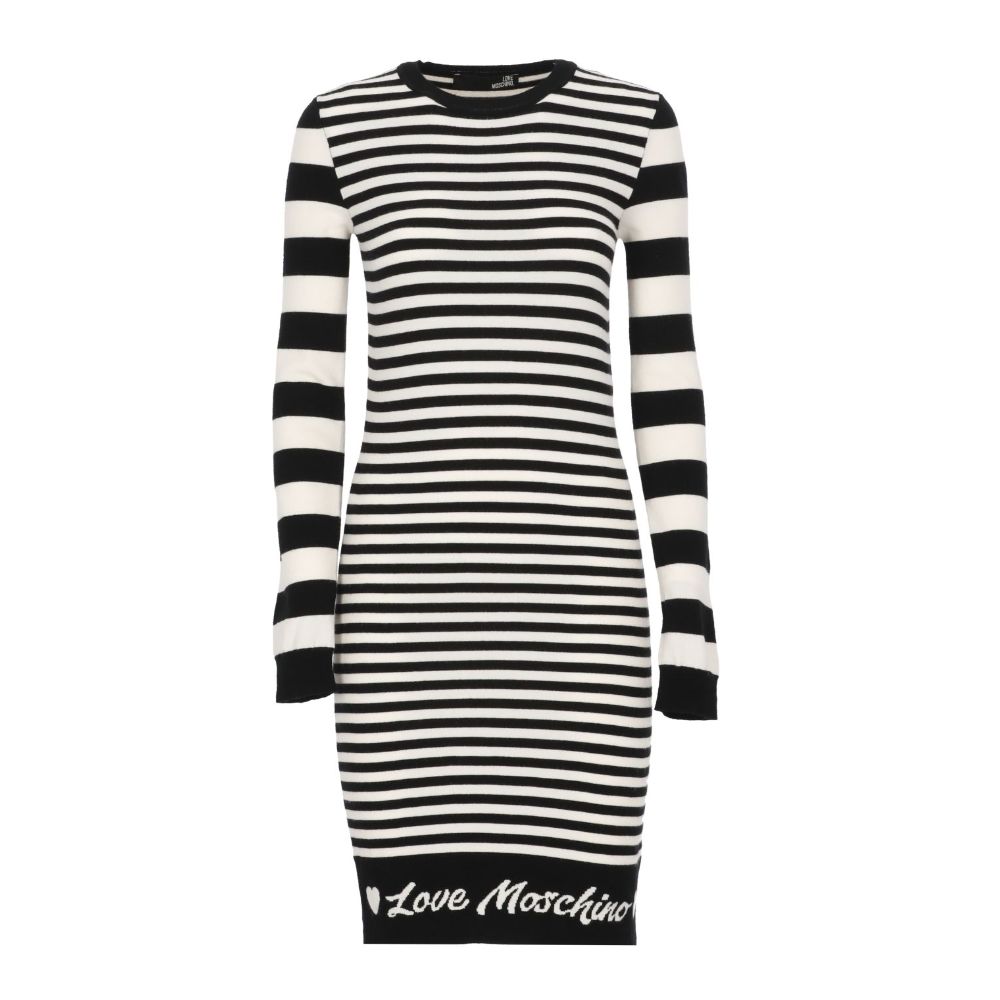 Love Moschino Elegant Stribet Strikkjole med Lange Ærmer