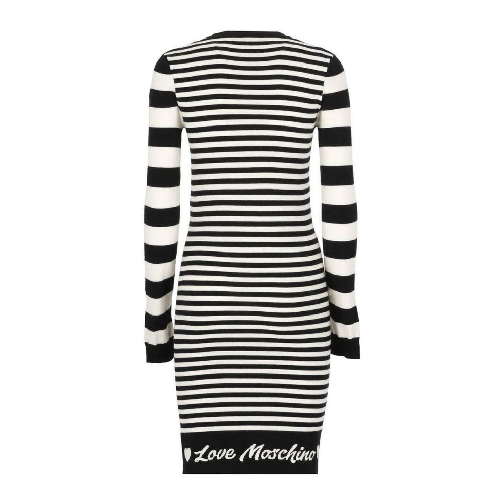 Love Moschino Elegant Stribet Strikkjole med Lange Ærmer