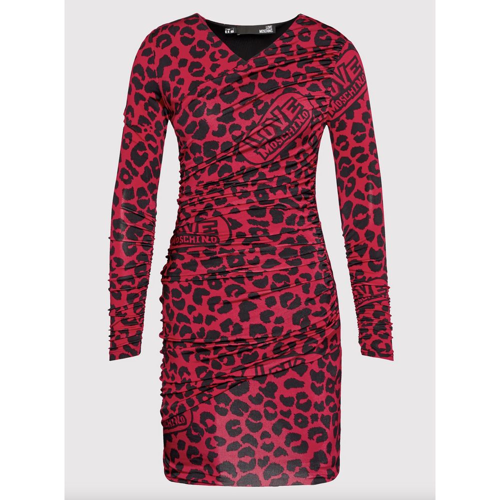 Love Moschino Chic Leopard Tekstureret Kjole i Pink og Sort