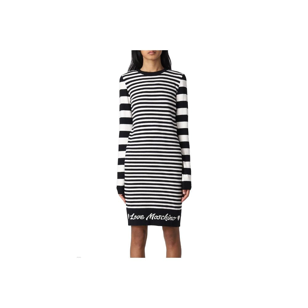 Love Moschino Elegant Stribet Strikkjole med Lange Ærmer