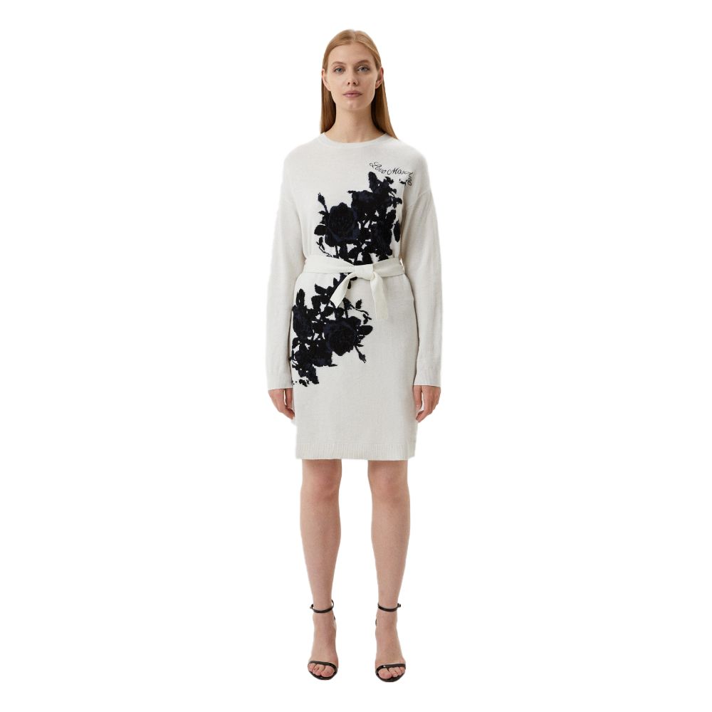 Love Moschino Elegant Broderet Lang Kjole i Uldblanding