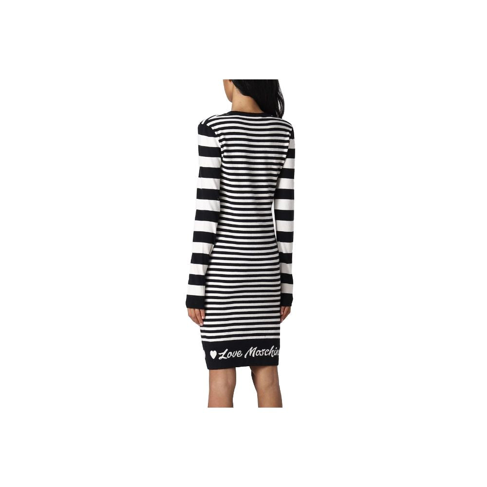 Love Moschino Elegant Stribet Strikkjole med Lange Ærmer