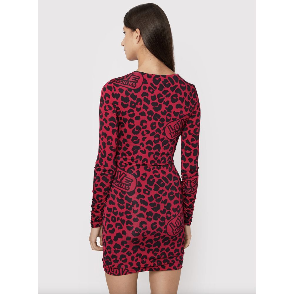 Love Moschino Chic Leopard Tekstureret Kjole i Pink og Sort