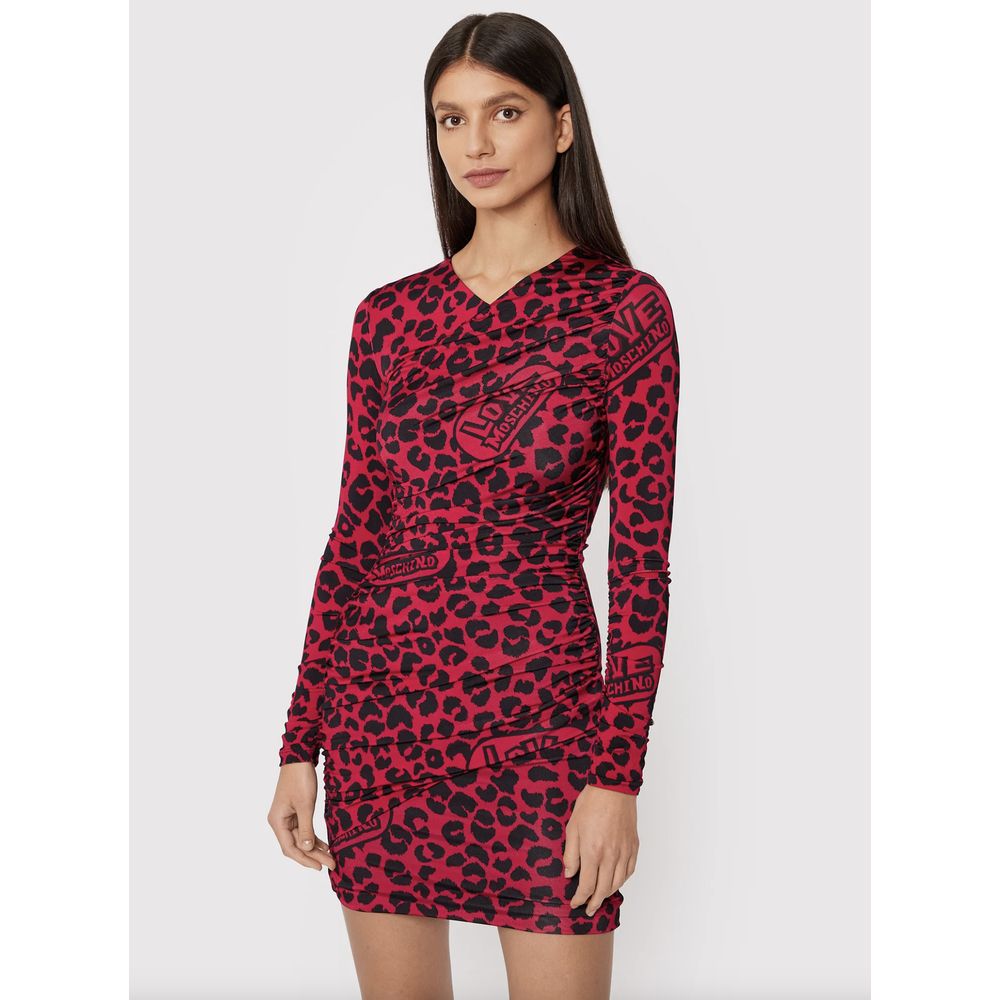 Love Moschino Chic Leopard Tekstureret Kjole i Pink og Sort