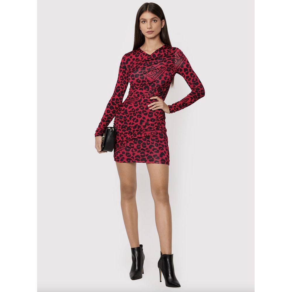 Love Moschino Chic Leopard Tekstureret Kjole i Pink og Sort