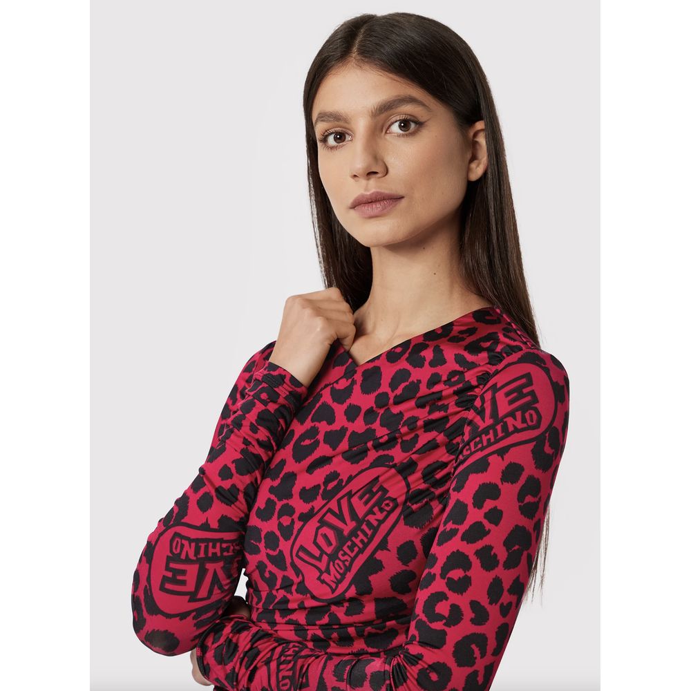 Love Moschino Chic Leopard Tekstureret Kjole i Pink og Sort