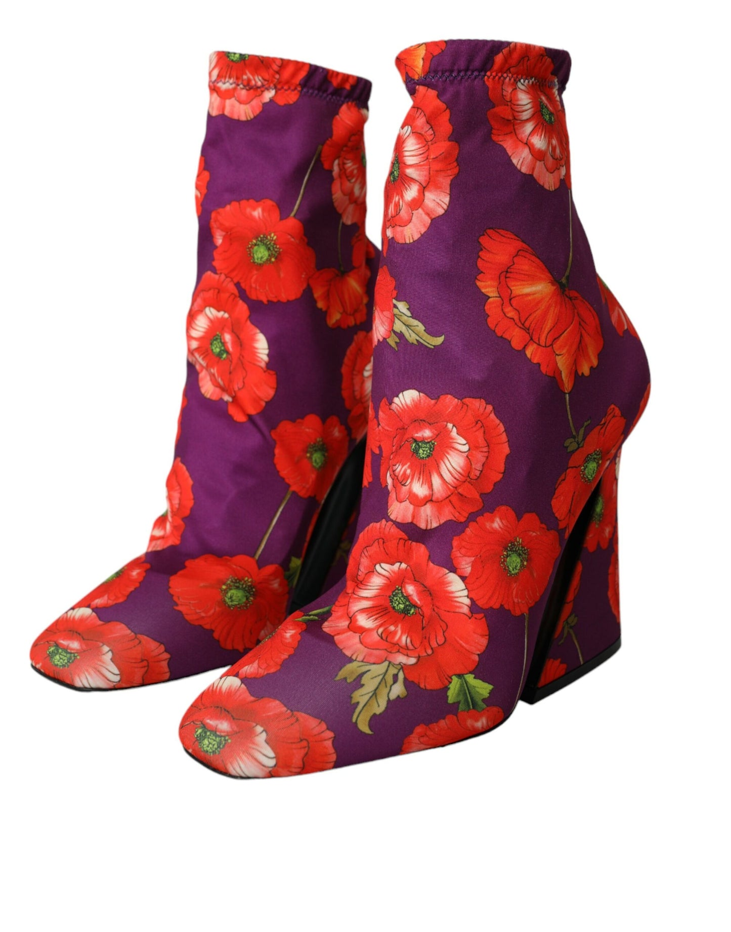Dolce & Gabbana Lilla Blomster Jersey Stretch Støvler Sko