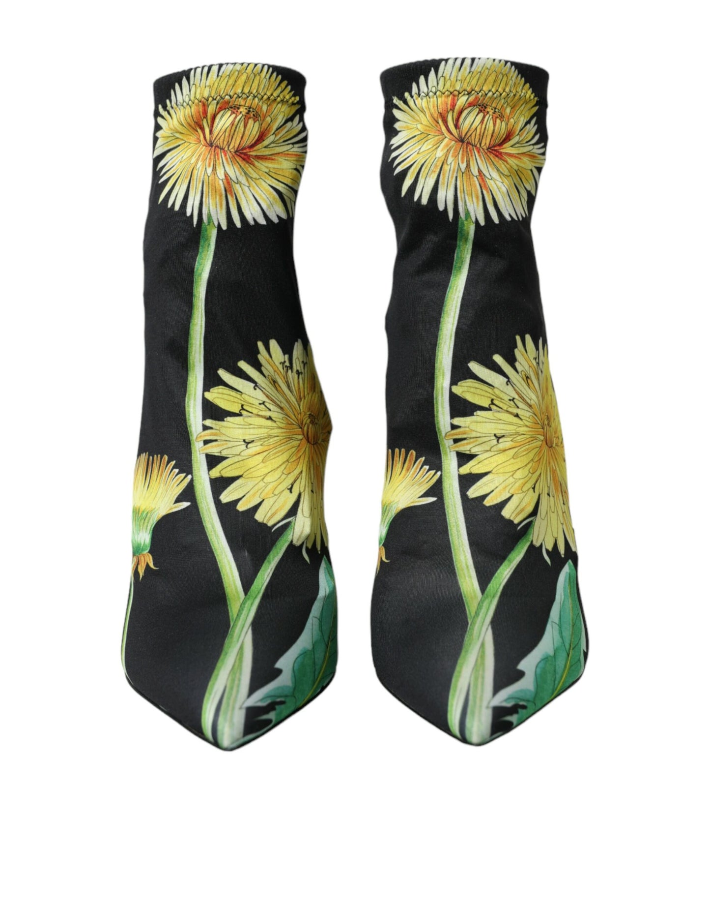 Dolce & Gabbana Sorte Blomster Jersey Stretch Ankelstøvler Sko