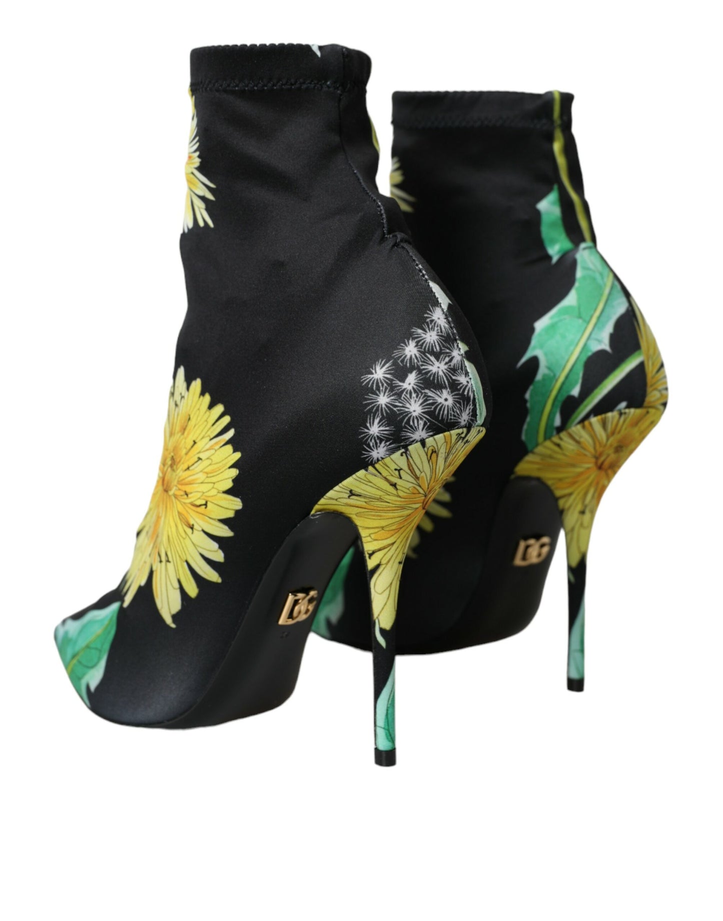 Dolce & Gabbana Sorte Blomster Jersey Stretch Ankelstøvler Sko