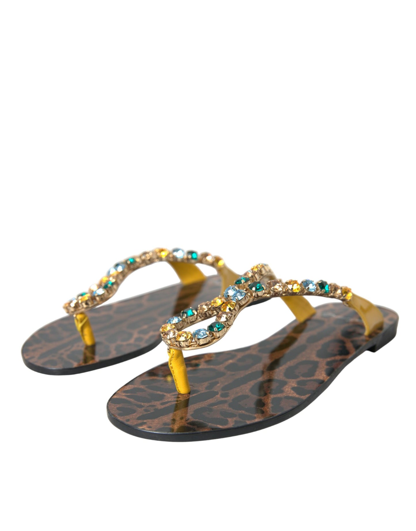 Dolce & Gabbana strandsko i sennepsfarvet krystal i kalveskind