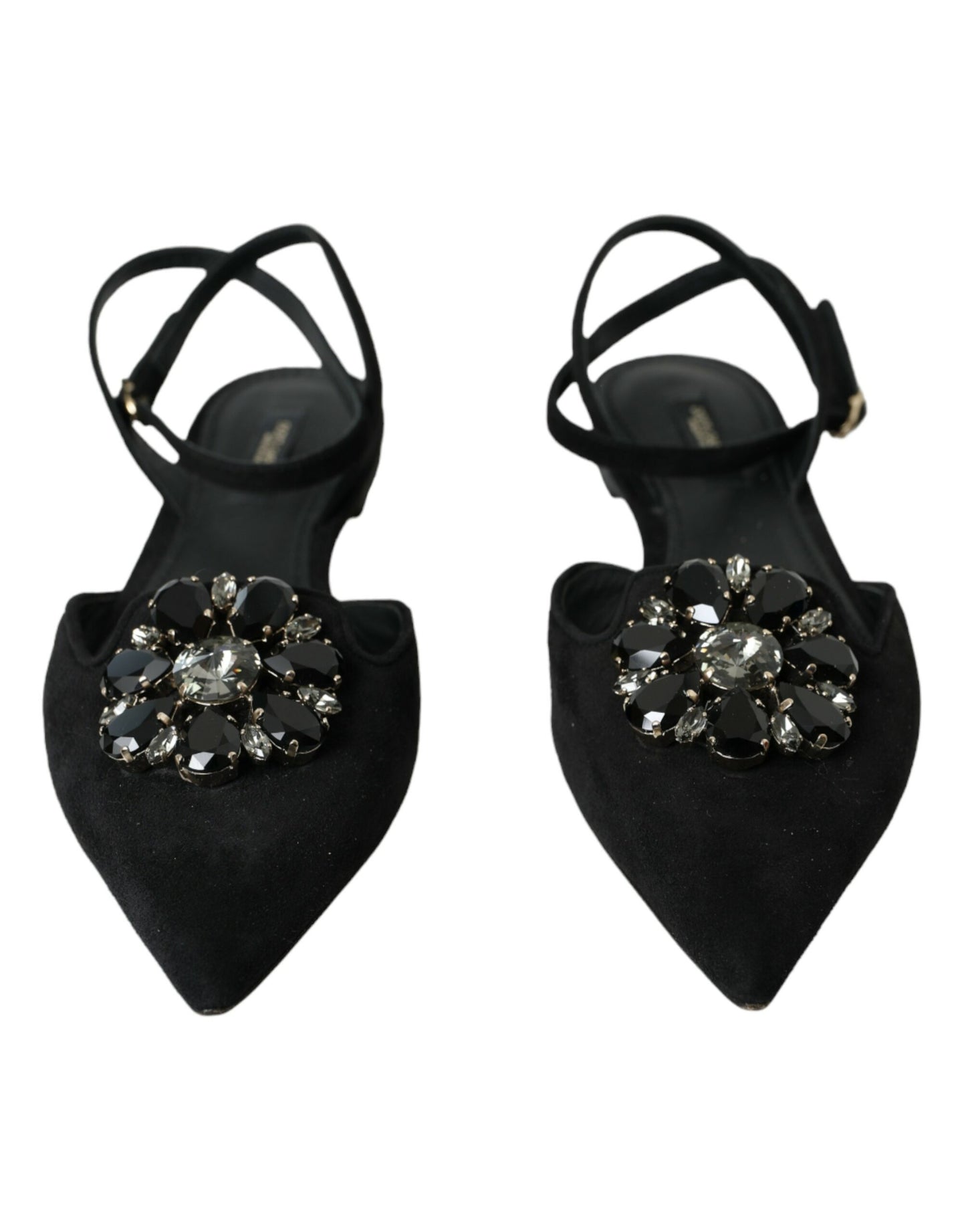 Dolce & Gabbana Sorte Lædersandaler med Krystalslingback
