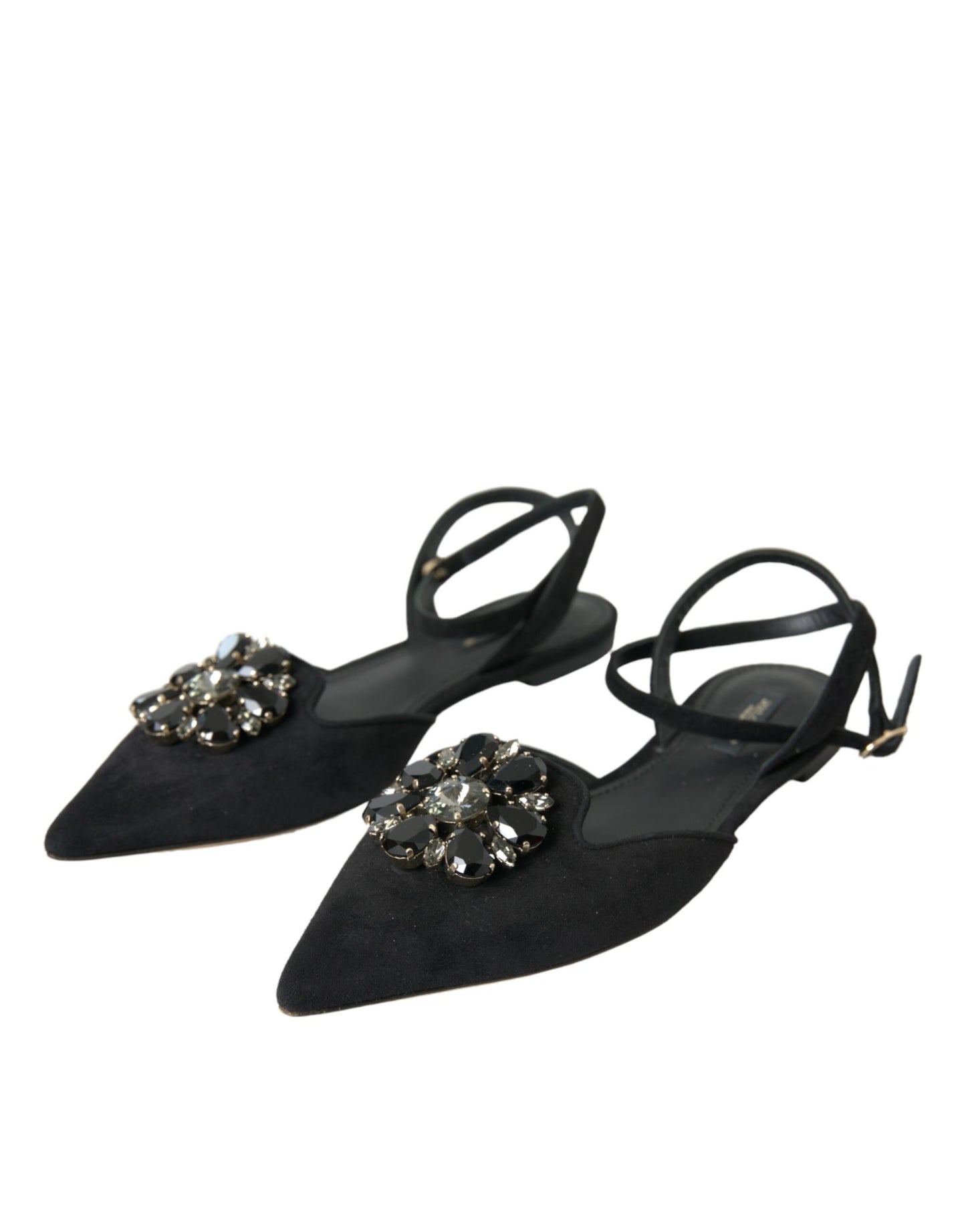 Dolce & Gabbana Sorte Lædersandaler med Krystalslingback