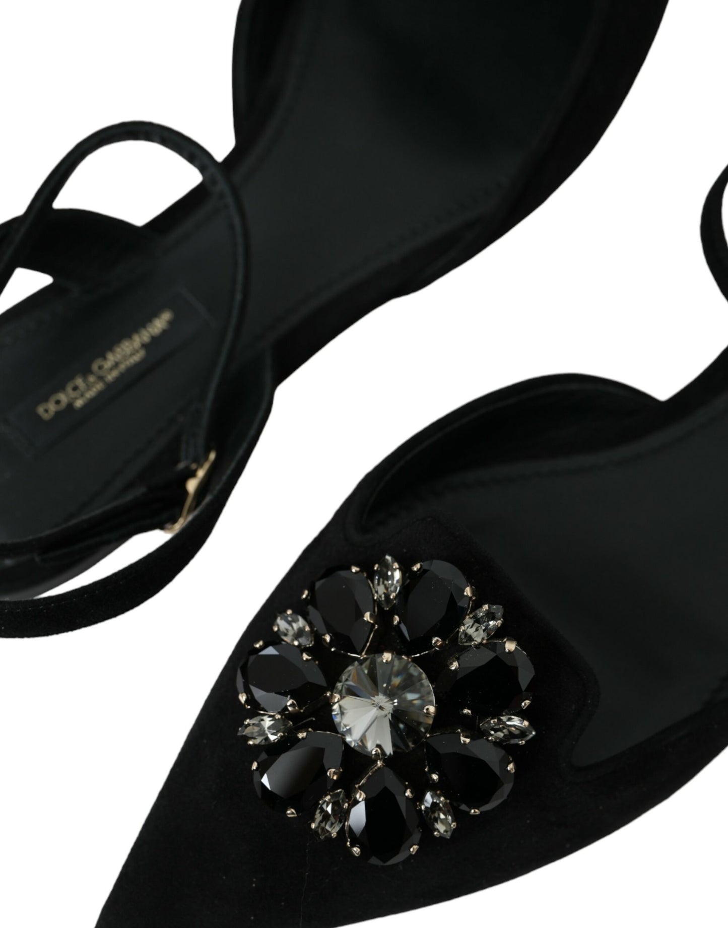 Dolce & Gabbana Sorte Lædersandaler med Krystalslingback