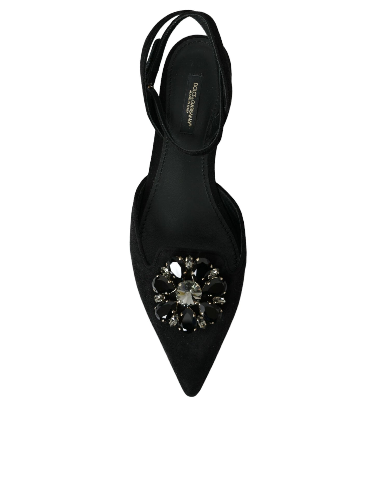 Dolce & Gabbana Sorte Lædersandaler med Krystalslingback