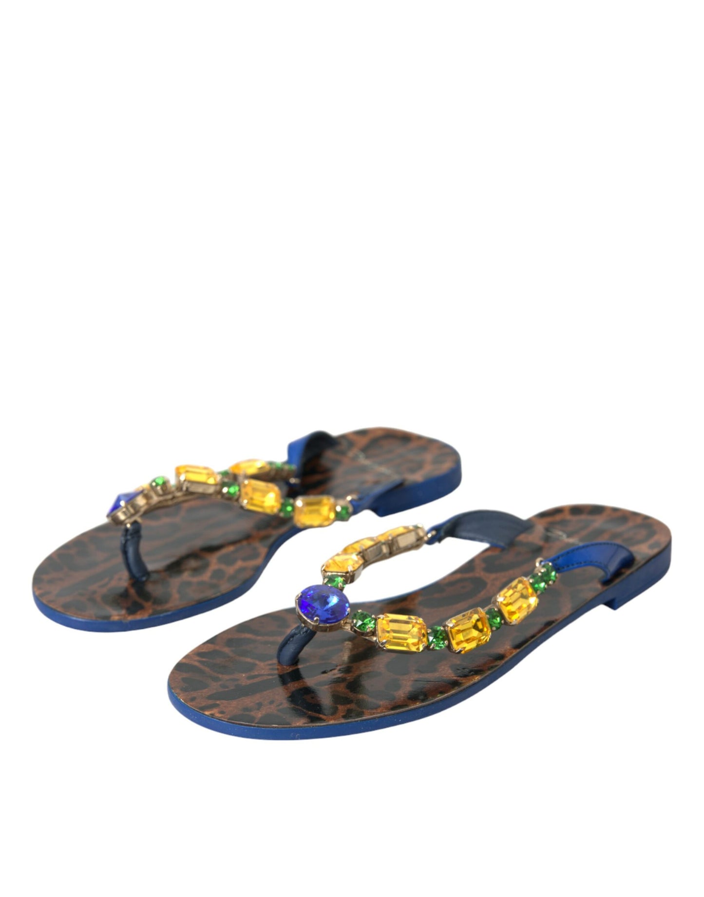 Dolce & Gabbana Blå Krystal Kalveskinds Strandsko
