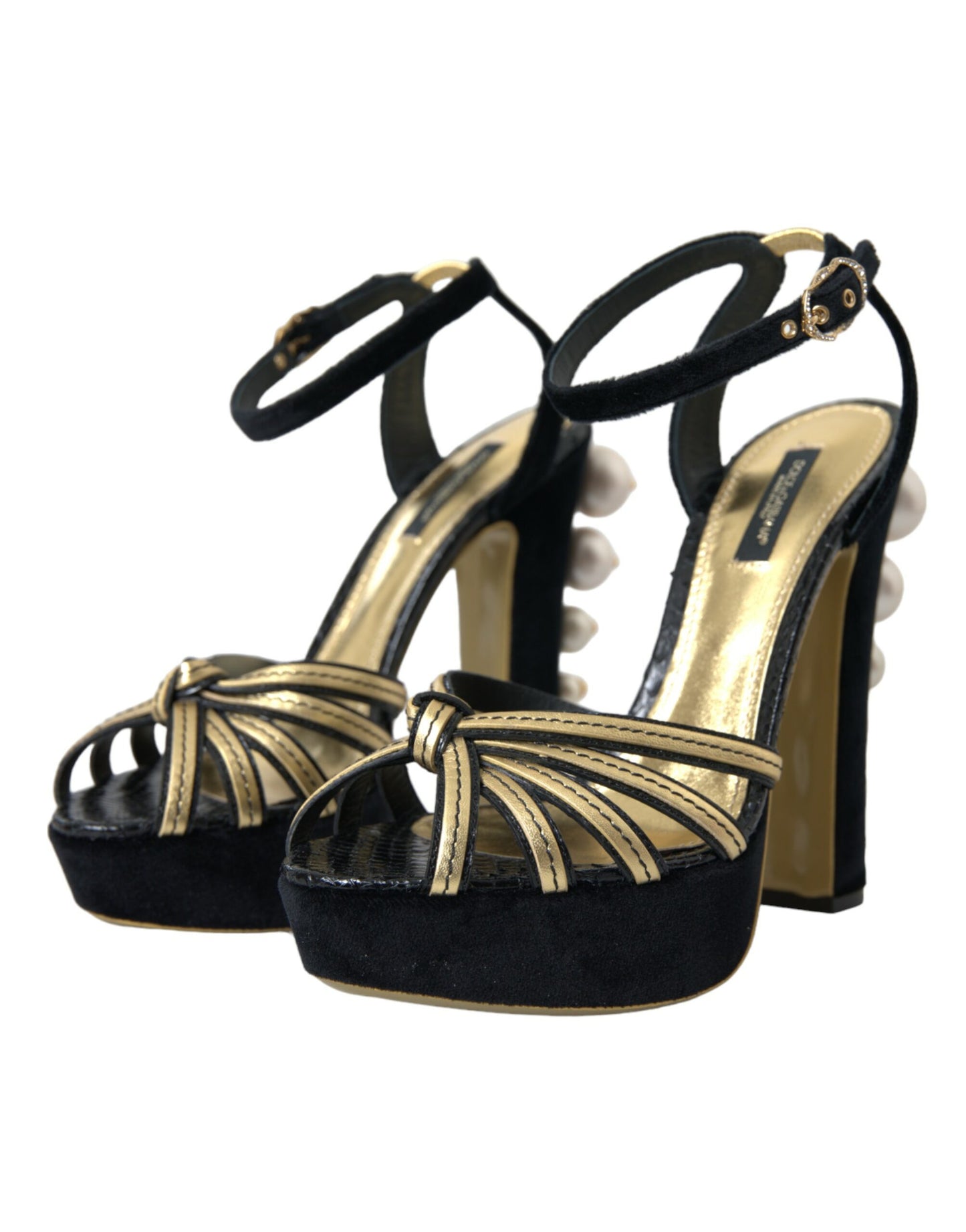 Dolce & Gabbana Sorte Guld Udsmykkede Hæle Sandaler Sko
