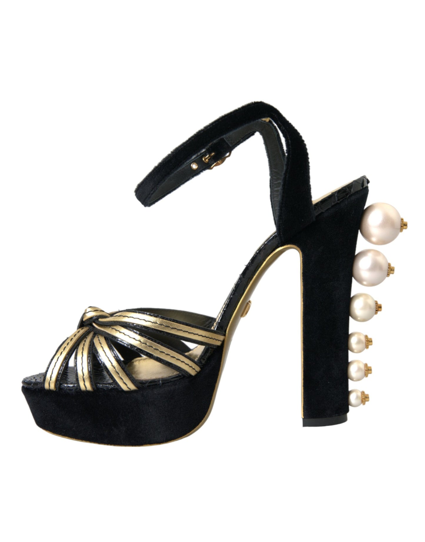 Dolce & Gabbana Sorte Guld Udsmykkede Hæle Sandaler Sko