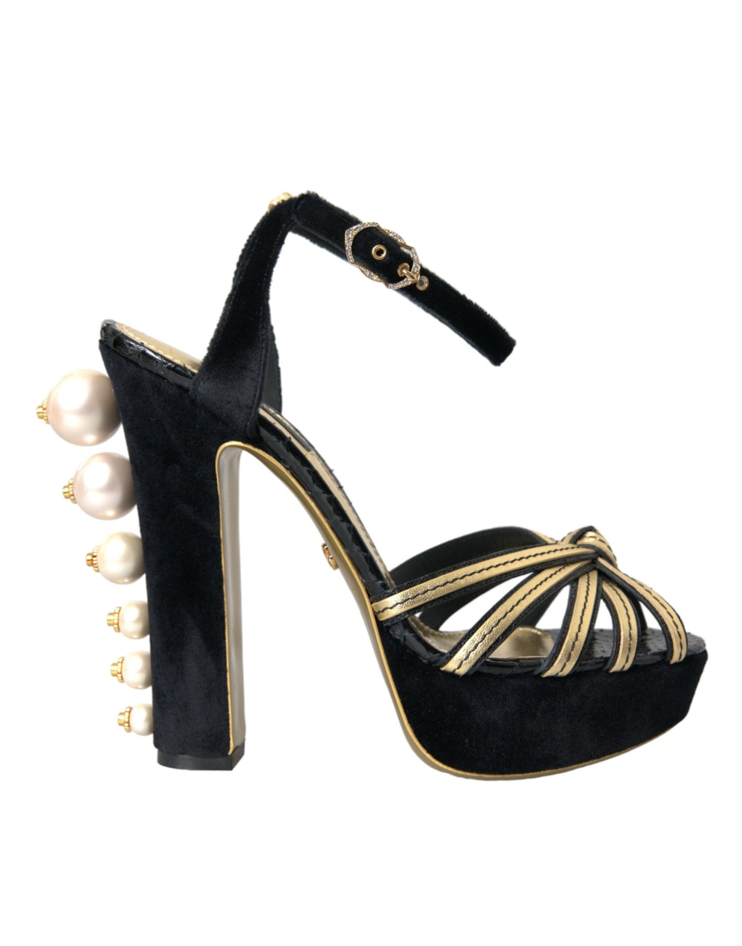 Dolce & Gabbana Sorte Guld Udsmykkede Hæle Sandaler Sko