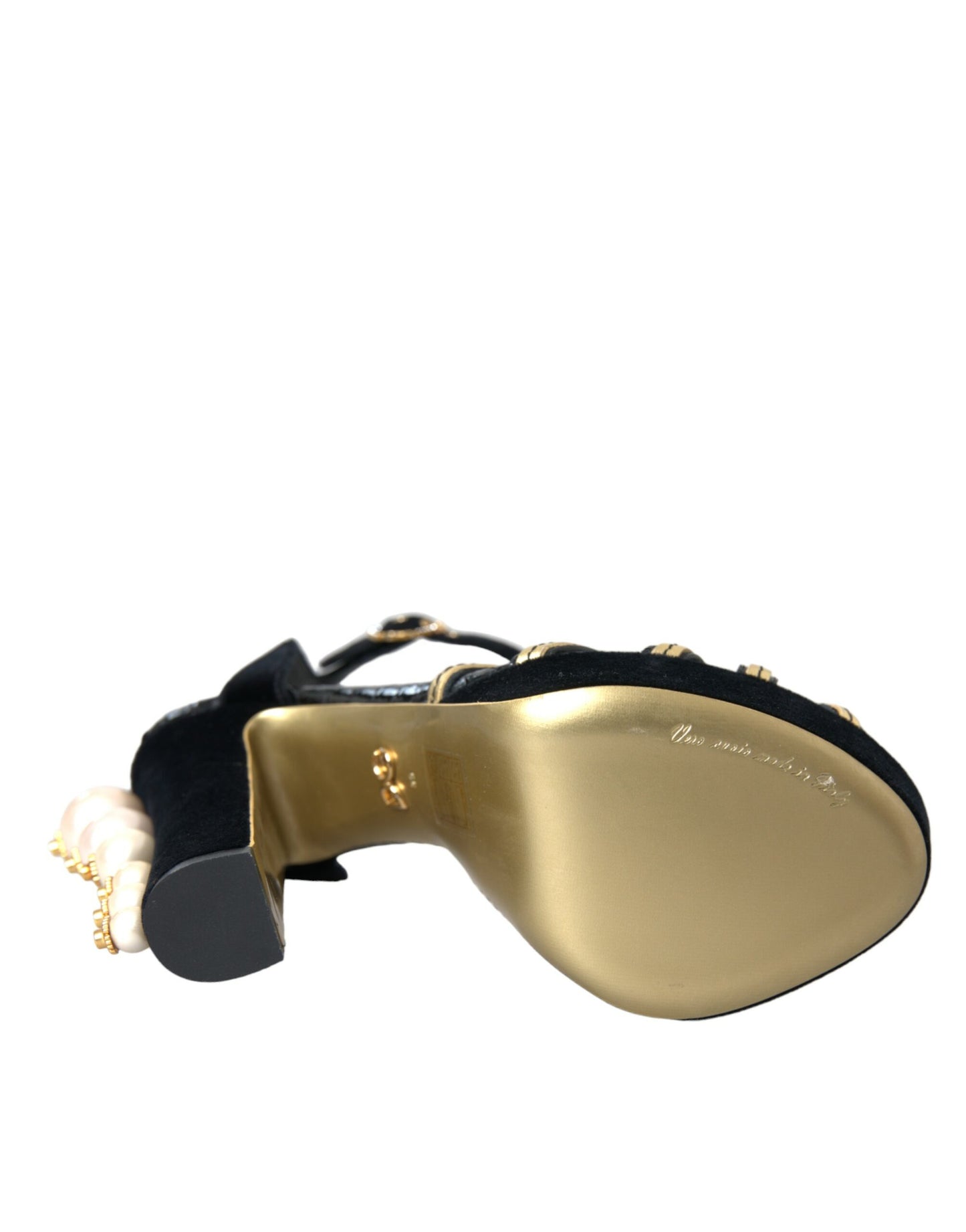 Dolce & Gabbana Sorte Guld Udsmykkede Hæle Sandaler Sko