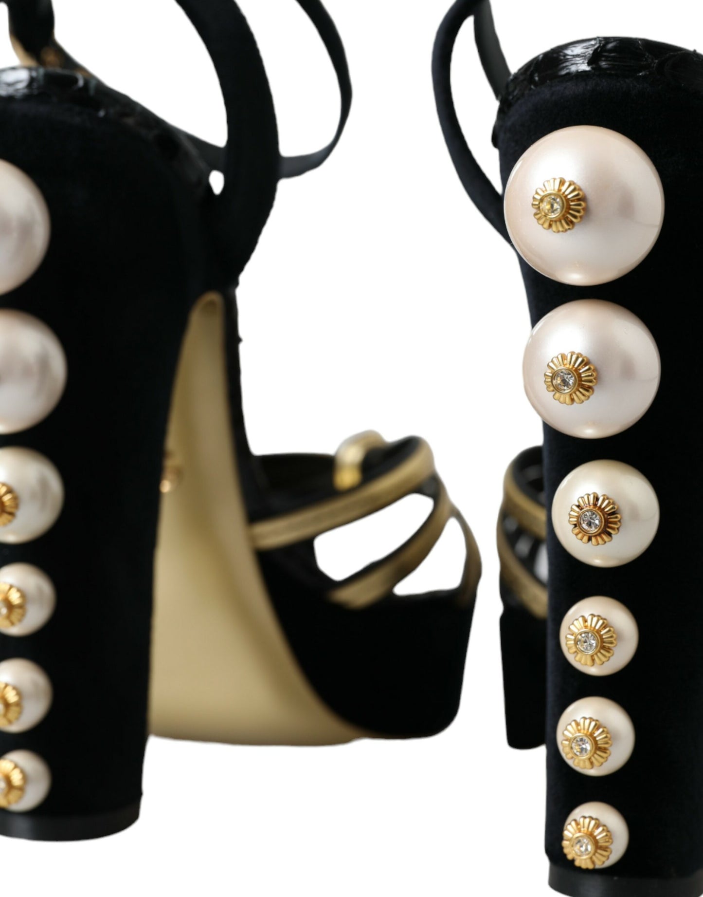 Dolce & Gabbana Sorte Guld Udsmykkede Hæle Sandaler Sko