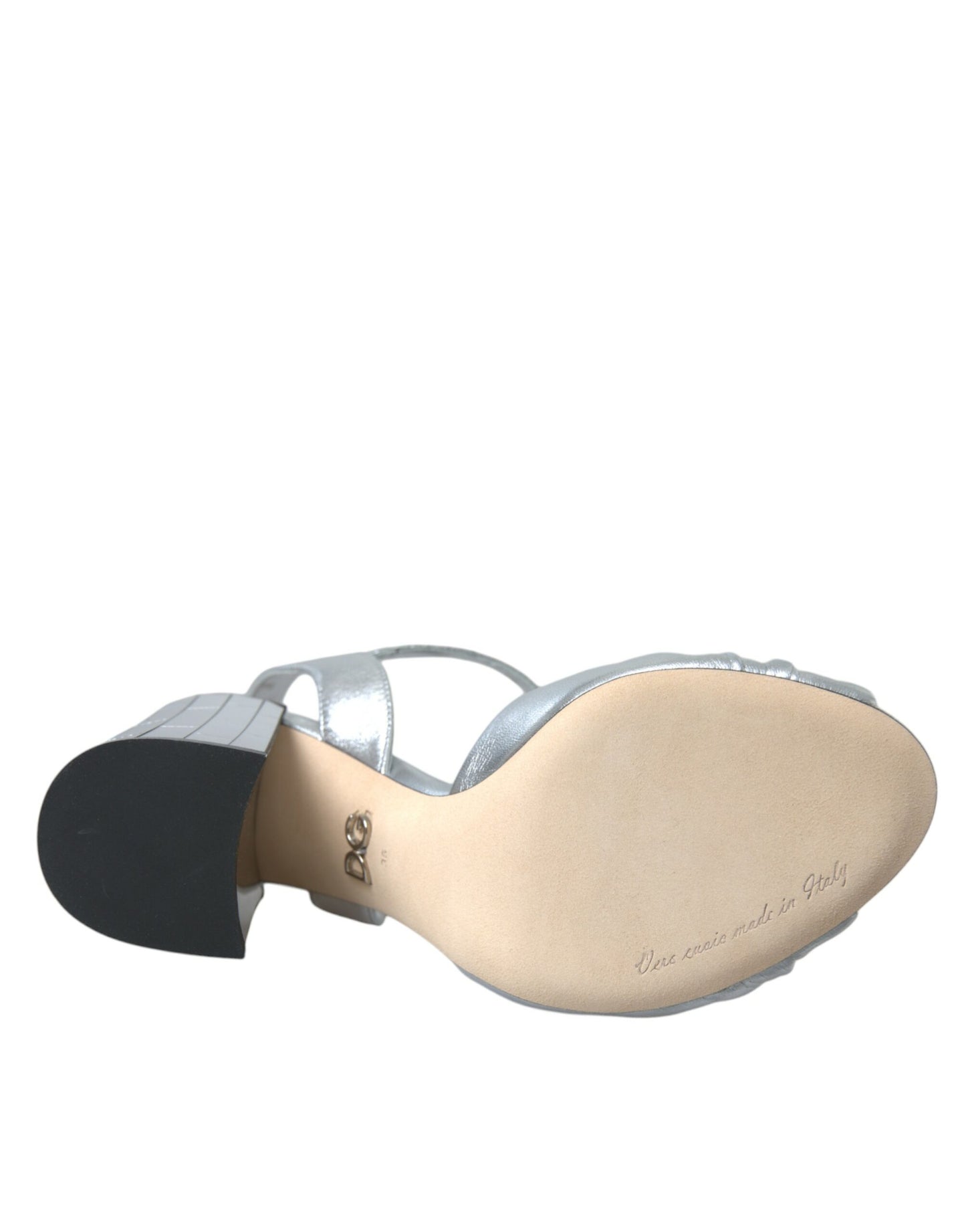 Dolce & Gabbana Sølvfarvede Lammeskinds Sandaler med Høje Hæle