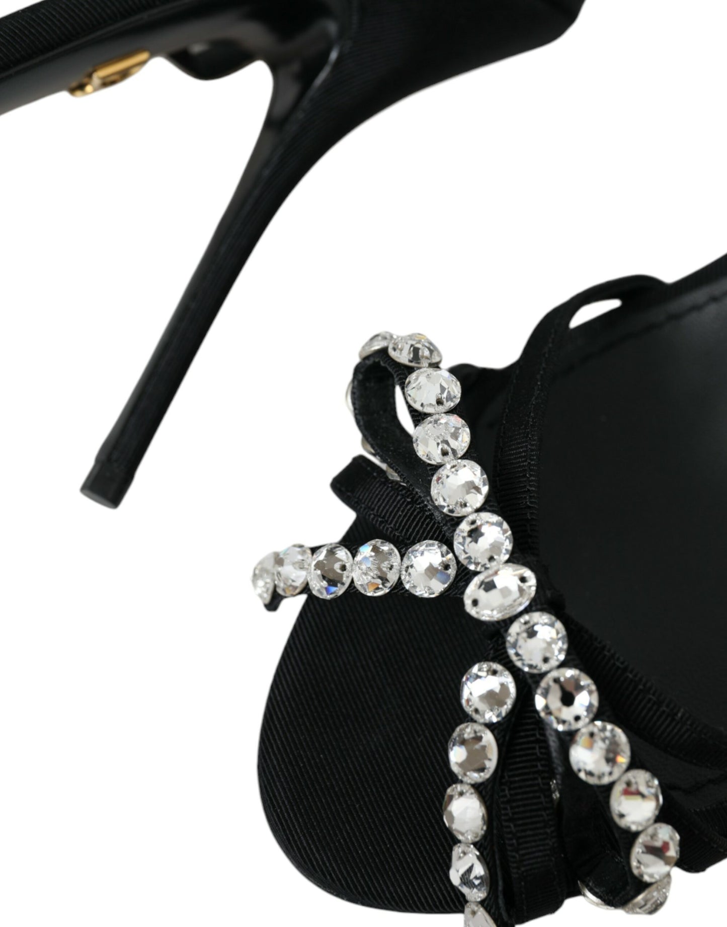 Dolce & Gabbana Sorte Viskose Krystal Sløjfe Sandaler Sko