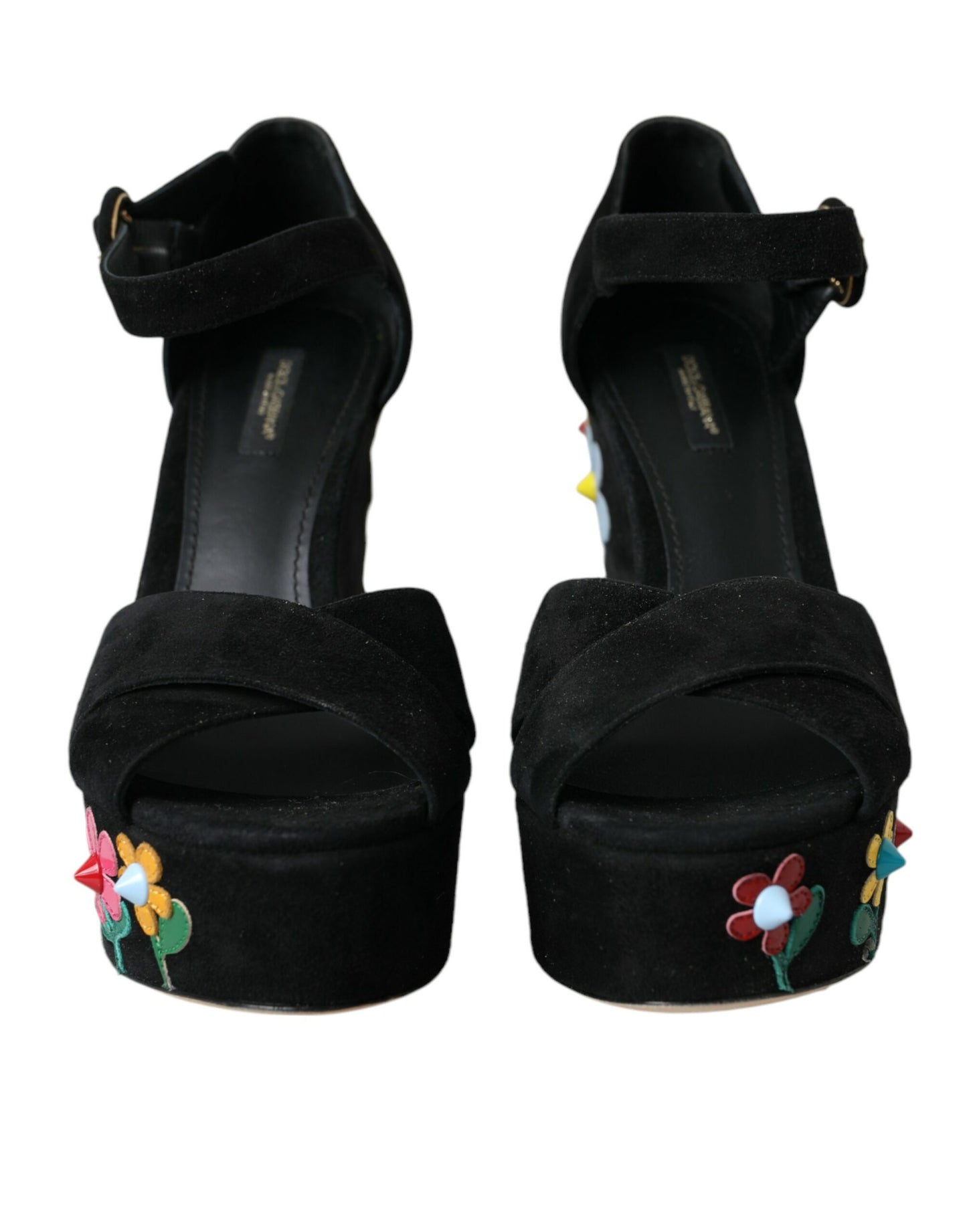 Dolce & Gabbana Sorte Blomster Ankelrem Hæle Sandaler Sko