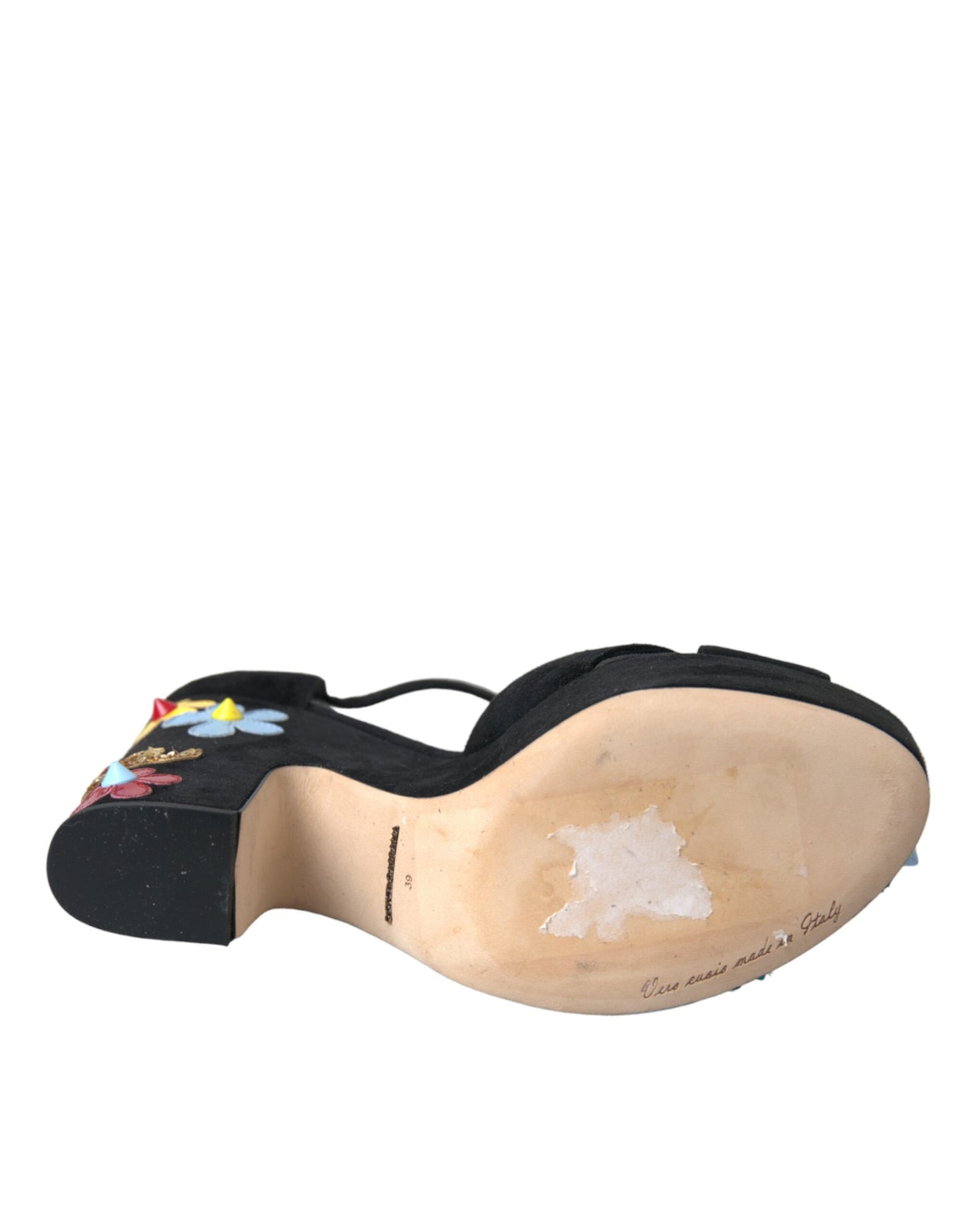 Dolce & Gabbana Sorte Blomster Ankelrem Hæle Sandaler Sko