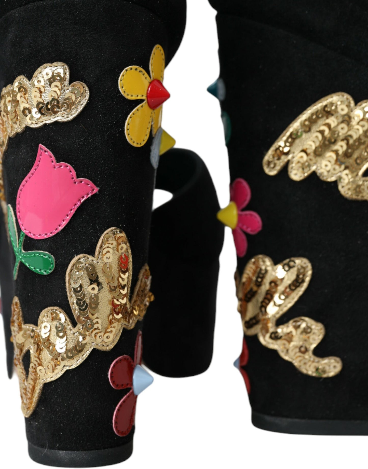 Dolce & Gabbana Sorte Blomster Ankelrem Hæle Sandaler Sko