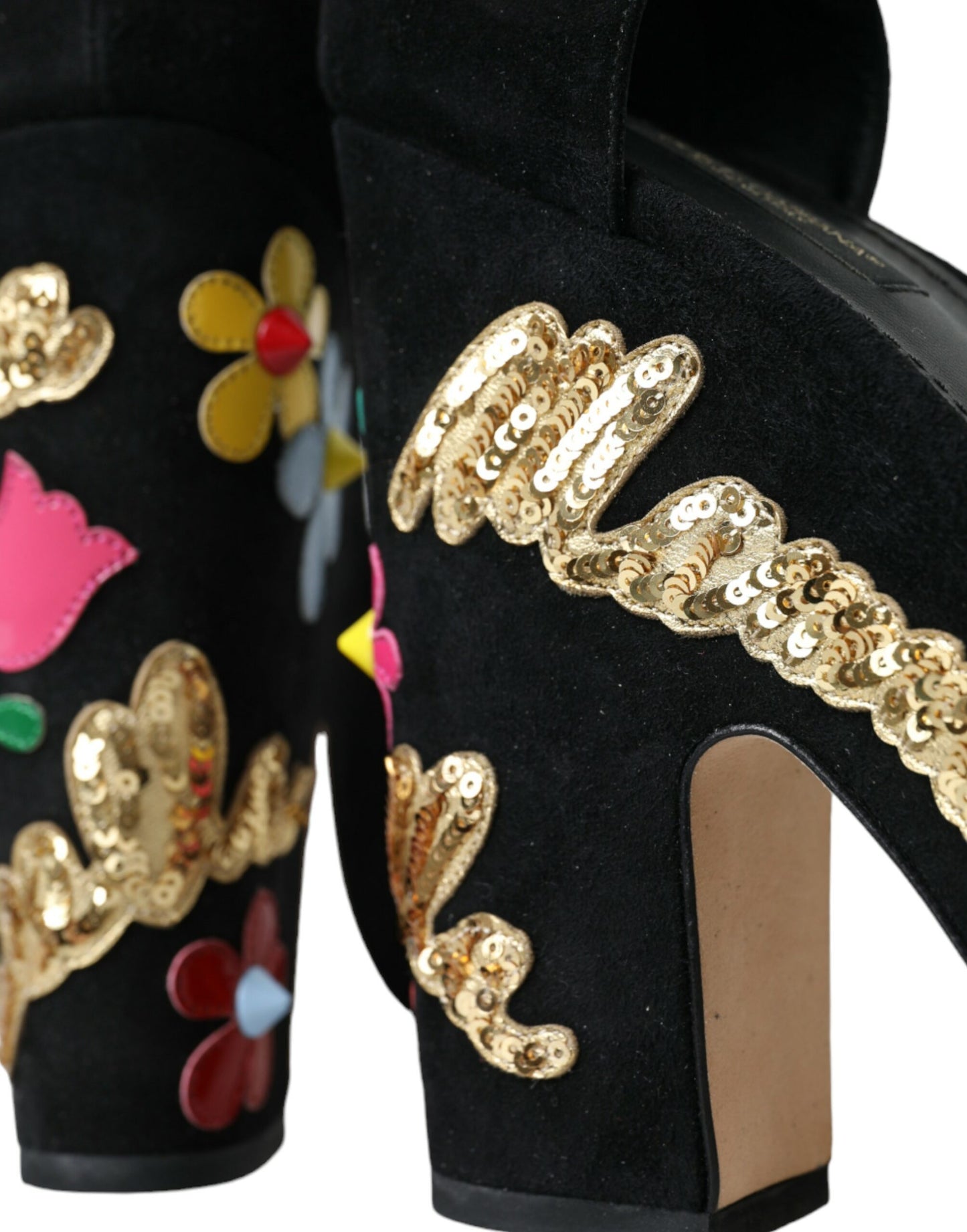 Dolce & Gabbana Sorte Blomster Ankelrem Hæle Sandaler Sko