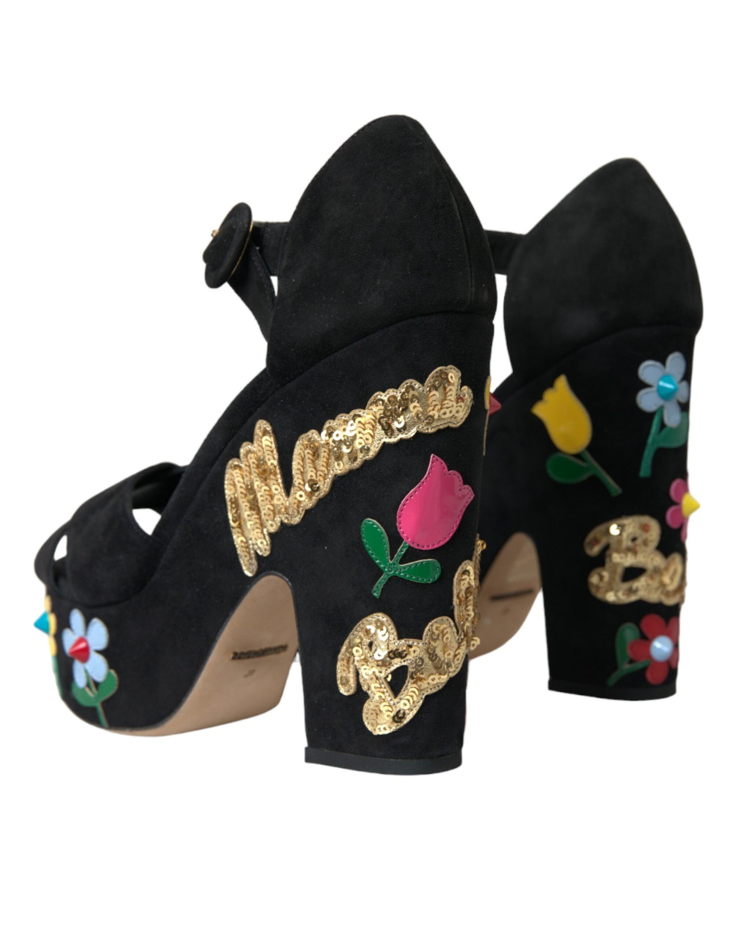 Dolce & Gabbana Sorte Ruskinds Sandaler med Ankelrem og Høje Hæle