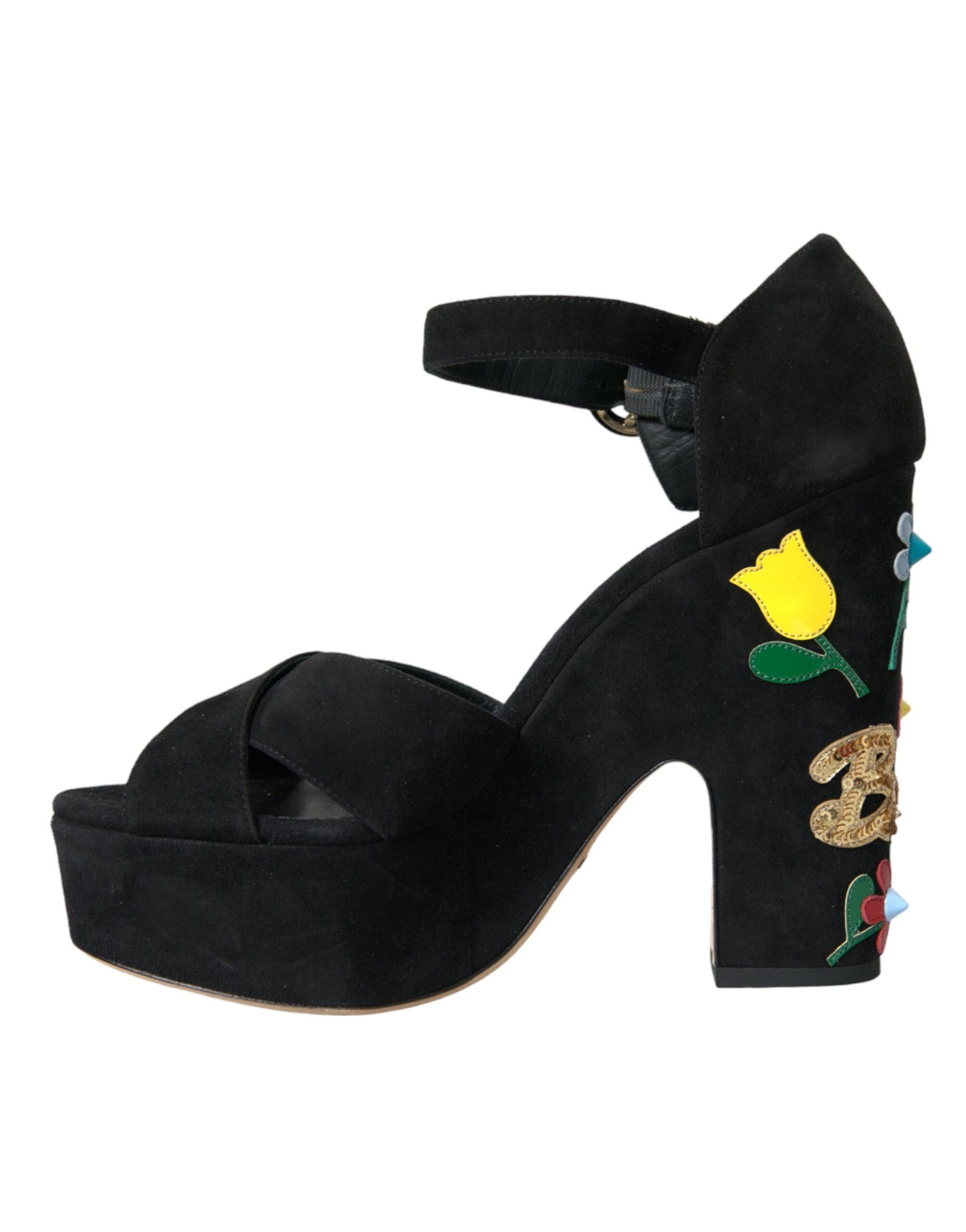 Dolce & Gabbana Sorte Ruskinds Sandaler med Ankelrem og Høje Hæle