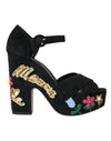 Dolce & Gabbana Sorte Ruskinds Sandaler med Ankelrem og Høje Hæle