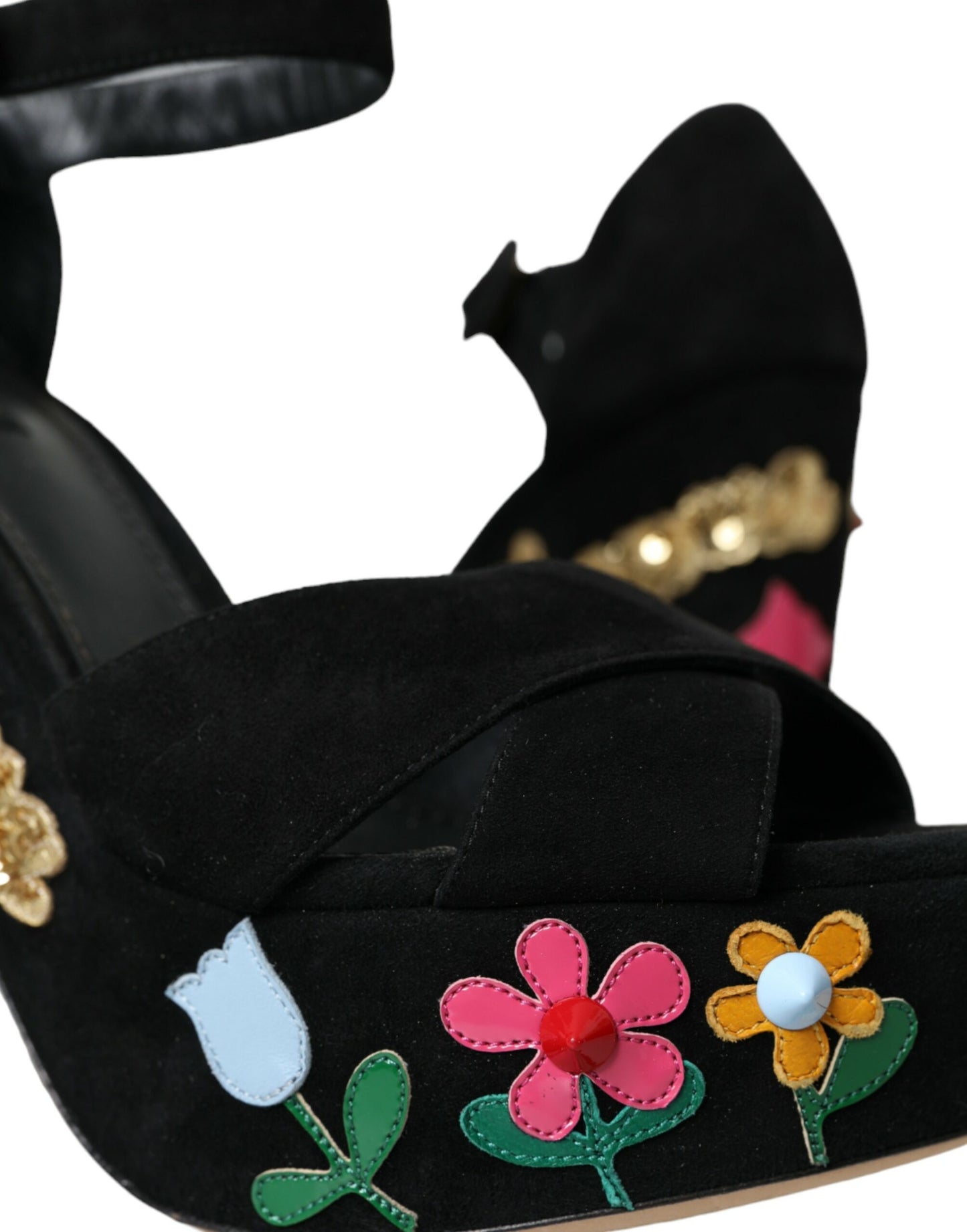 Dolce & Gabbana Sorte Ruskinds Sandaler med Ankelrem og Høje Hæle