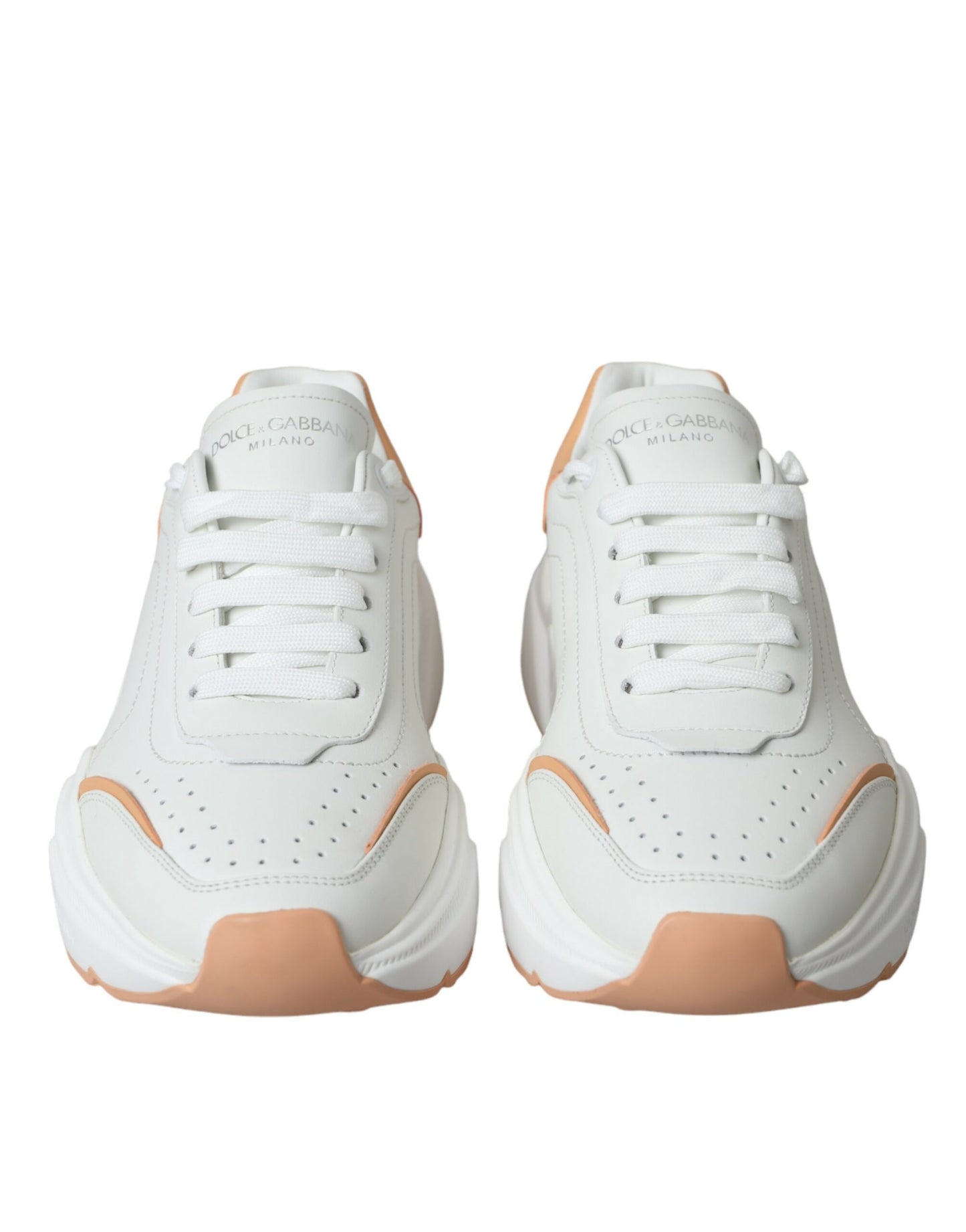 Dolce & Gabbana Hvide Ferskenfarvede Daymaster Lædersneakers Sko